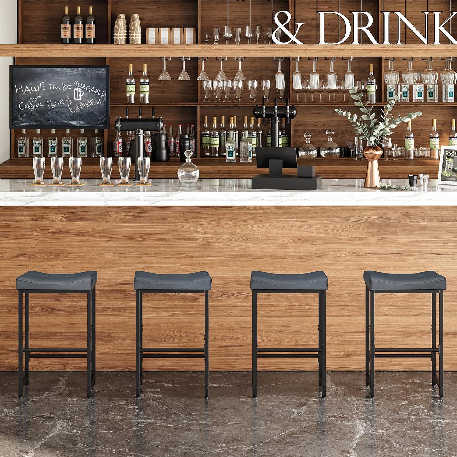 imageHOOBRO Bar Stools254 Saddle Stools with PU Upholstery Counter Height Stools with Footrest Kitchen Breakfast Chairs for Dining Room Cafe Bar Black BB23BY01Gray Black