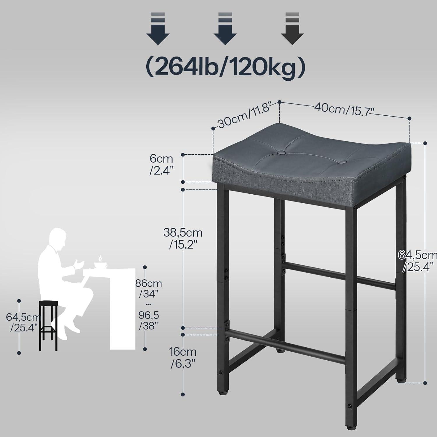 imageHOOBRO Bar Stools254 Saddle Stools with PU Upholstery Counter Height Stools with Footrest Kitchen Breakfast Chairs for Dining Room Cafe Bar Black BB23BY01Gray Black