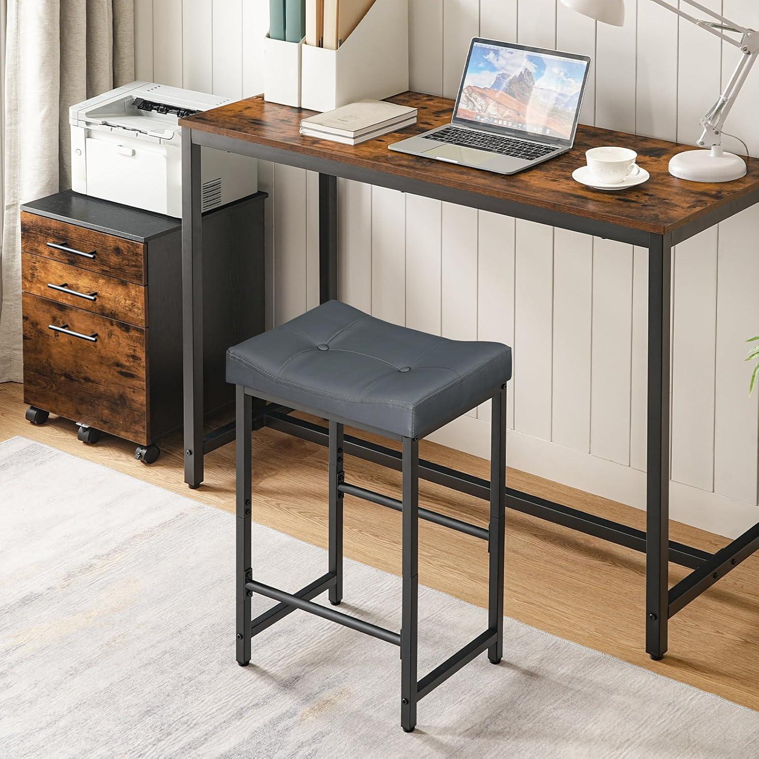imageHOOBRO Bar Stools254 Saddle Stools with PU Upholstery Counter Height Stools with Footrest Kitchen Breakfast Chairs for Dining Room Cafe Bar Black BB23BY01Gray Black