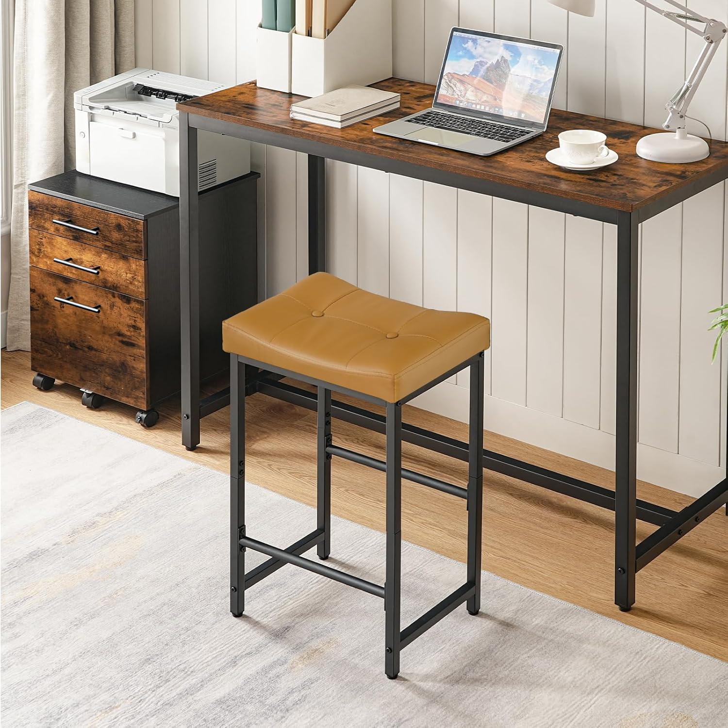 imageHOOBRO Bar Stools254 Saddle Stools with PU Upholstery Counter Height Stools with Footrest Kitchen Breakfast Chairs for Dining Room Cafe Bar Black BB23BY01Brown Black