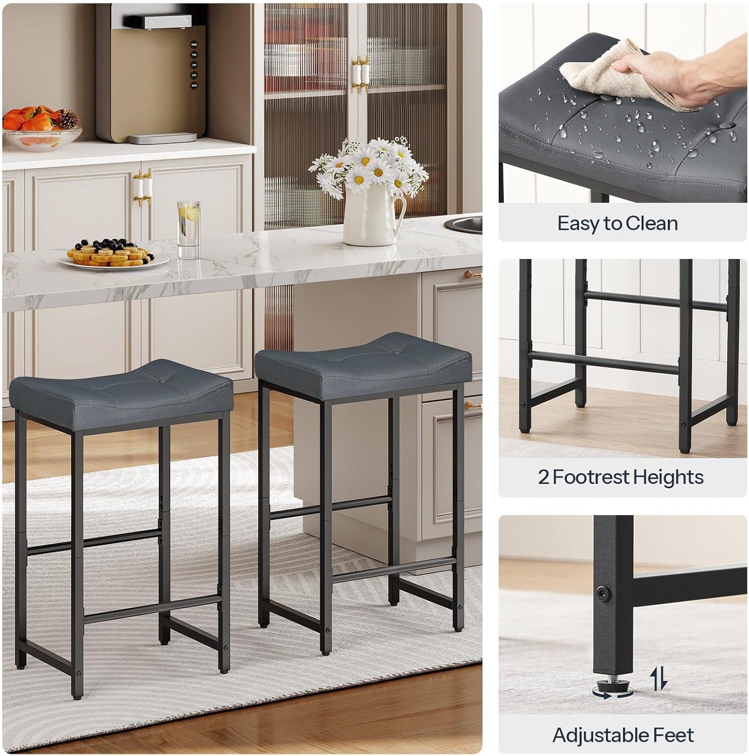 imageHOOBRO Bar Stools254 Saddle Stools with PU Upholstery Counter Height Stools with Footrest Kitchen Breakfast Chairs for Dining Room Cafe Bar Black BB23BY01Gray Black
