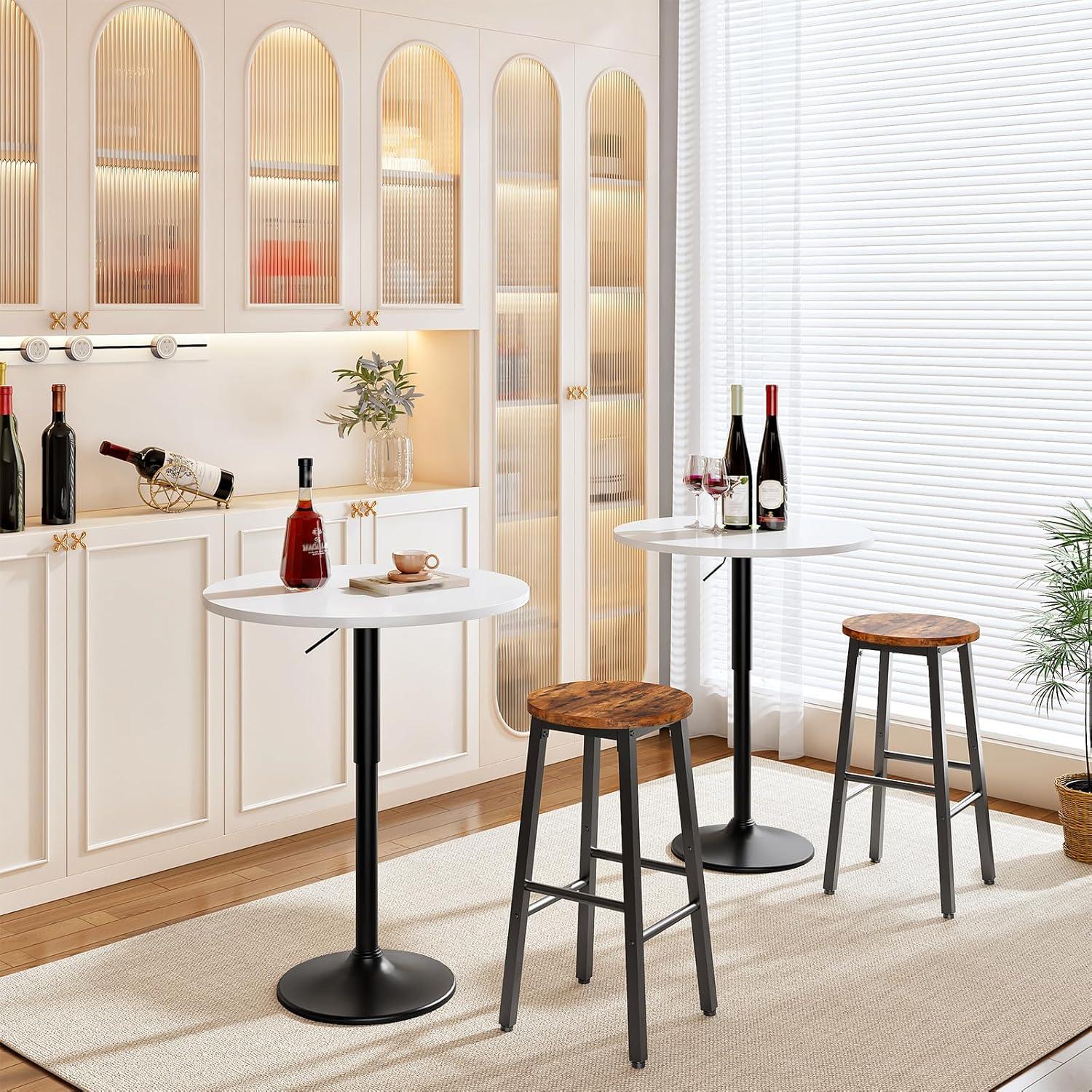 imageHOOBRO Bar Table HeightAdjustable Round Pub Table 27354 Inches Cocktail Table with Sturdy Base Modern Style Easy to Assemble Suitable for Small Space Black BK58BT01G1White