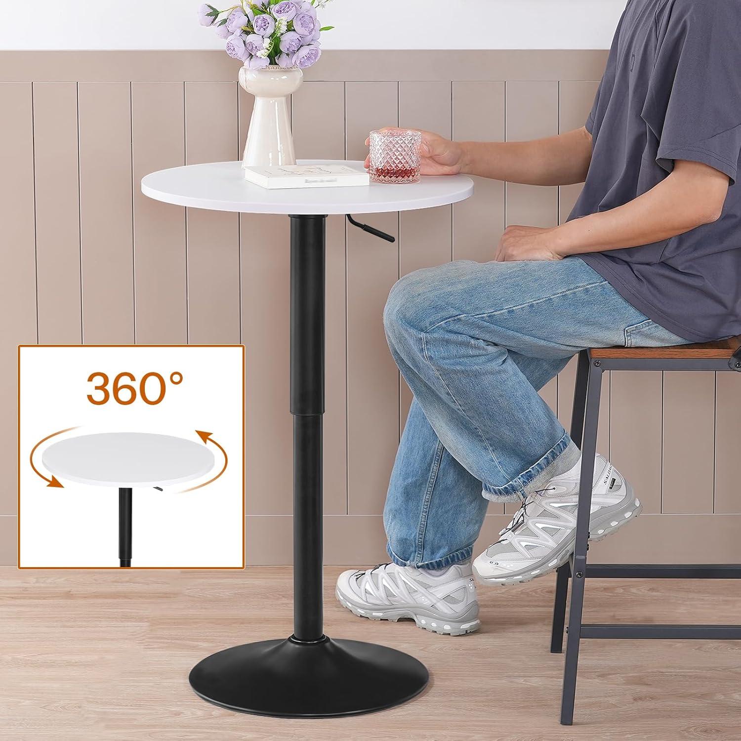 imageHOOBRO Bar Table HeightAdjustable Round Pub Table 27354 Inches Cocktail Table with Sturdy Base Modern Style Easy to Assemble Suitable for Small Space Black BK58BT01G1White