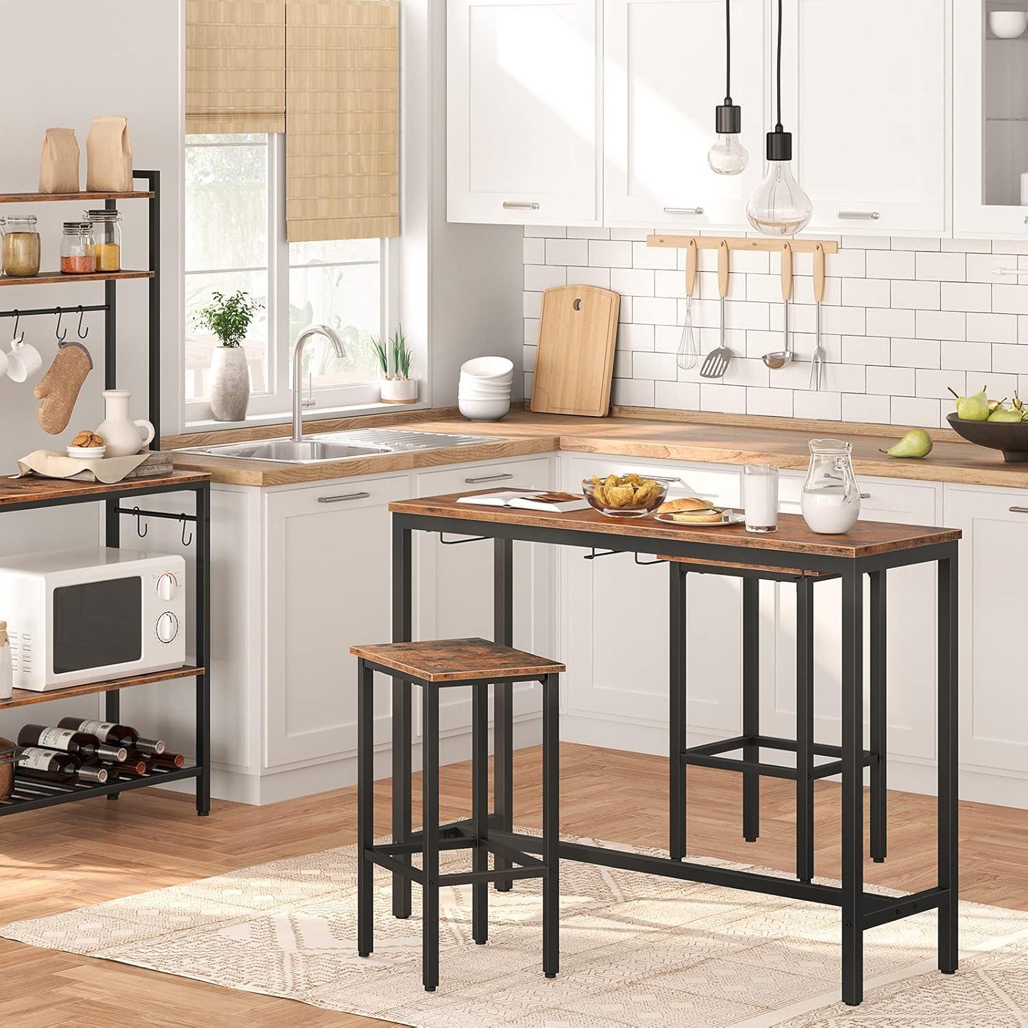 imageHOOBRO Bar Table Set Pub Tables Bar Height with Stools Set of 2 Bar Chairs Under Counter Height Table for Small Spaces Industrial Dining Table Sets for Kitchen Living Room Parties BF54BT01