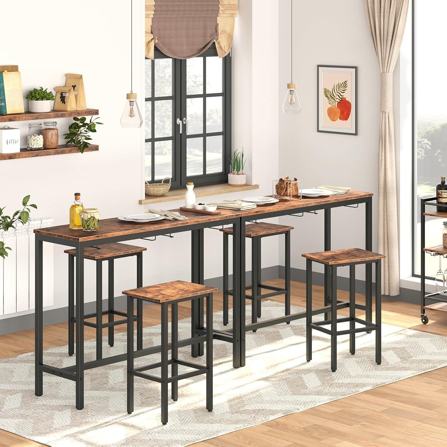 imageHOOBRO Bar Table Set Pub Tables Bar Height with Stools Set of 2 Bar Chairs Under Counter Height Table for Small Spaces Industrial Dining Table Sets for Kitchen Living Room Parties BF54BT01