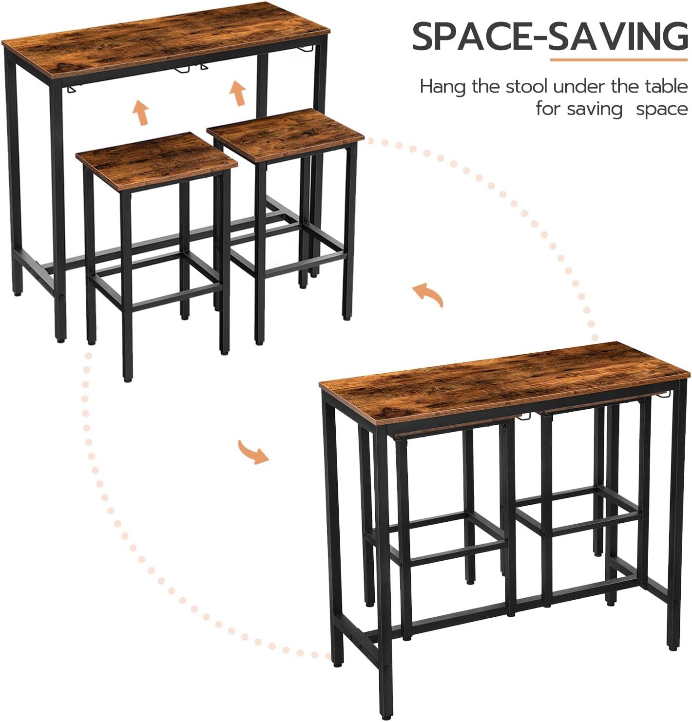 imageHOOBRO Bar Table Set Pub Tables Bar Height with Stools Set of 2 Bar Chairs Under Counter Height Table for Small Spaces Industrial Dining Table Sets for Kitchen Living Room Parties BF54BT01