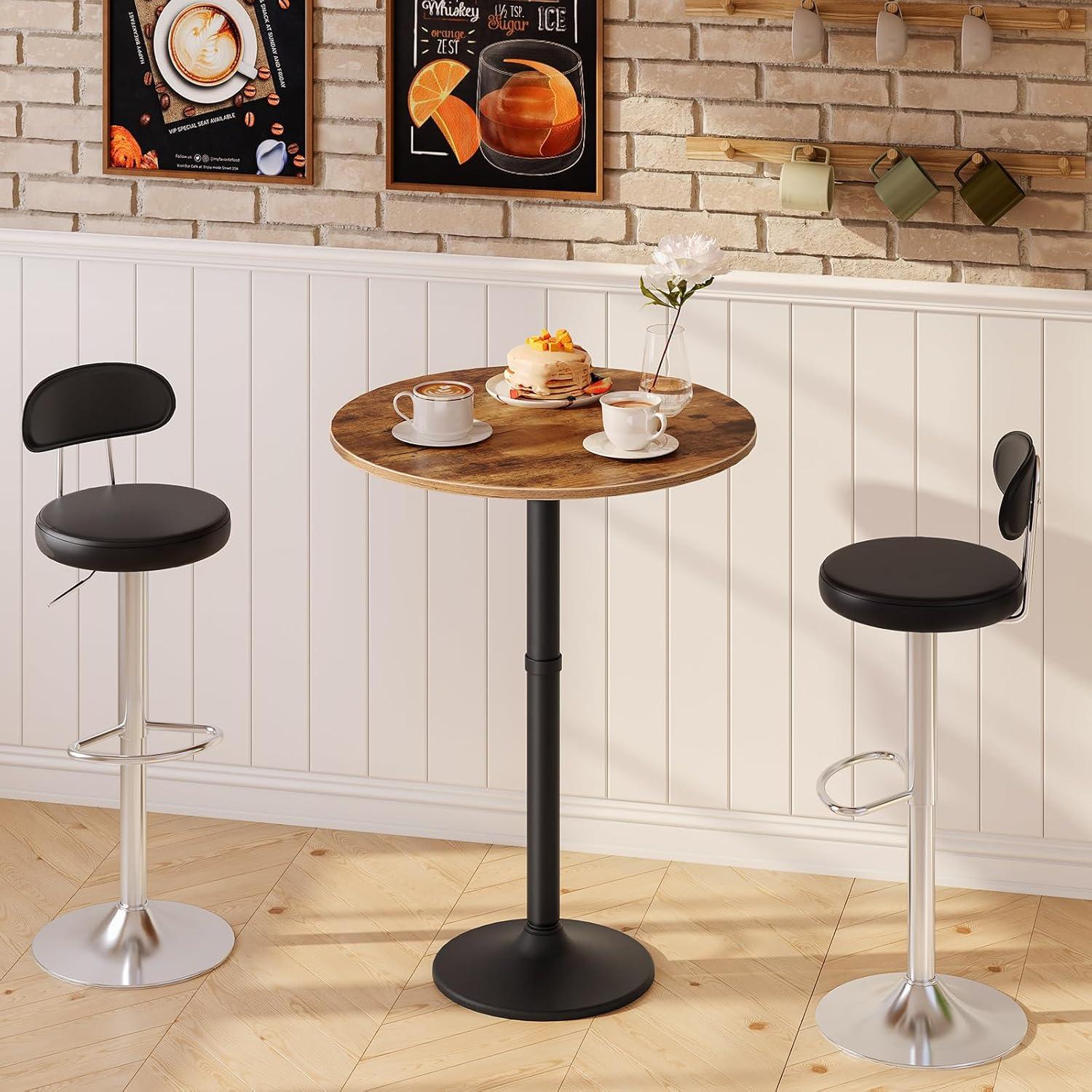 imageHOOBRO Round Bar Table 35 Tall Pub Table Cocktail Table with Base for Narrow Space Bar Height Table for Kitchen Easy to Assemble Rustic Brown BF57BT01Rustic Brown Black