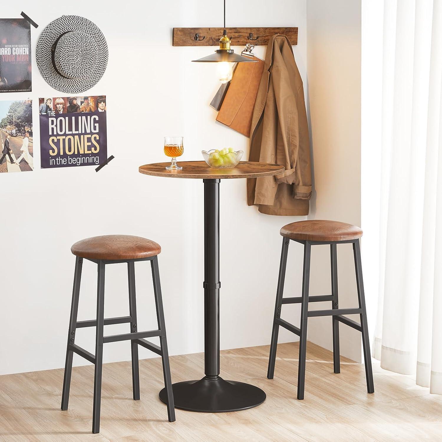 imageHOOBRO Round Bar Table 35 Tall Pub Table Cocktail Table with Base for Narrow Space Bar Height Table for Kitchen Easy to Assemble Rustic Brown BF57BT01Rustic Brown Black