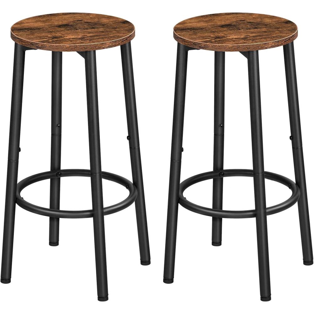 imageHOOBRO Bar Stools Set of 2 Bar Chairs Kitchen Round Height Stools with Footrest Breakfast Bar Stools Sturdy Steel Frame for Dining Room Kitchen Party Easy Assembly Rustic Brown BF03BY01Rustic Brown