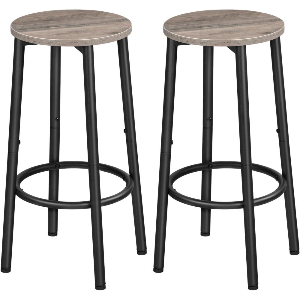 imageHOOBRO Bar Stools Set of 2 Bar Chairs Kitchen Round Height Stools with Footrest Breakfast Bar Stools Sturdy Steel Frame for Dining Room Kitchen Party Easy Assembly Rustic Brown BF03BY01Greige