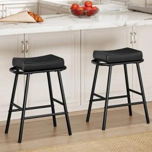HOOBRO Bar Stools, Counter Height Bar Stools, Set of 2 Bar Chairs, 24” Barstools for Kitchen Counter, Kitchen Stools with Armrest, PU Upholstered Barstools, for Kitchen, Dining Room, Black BB40MDP201