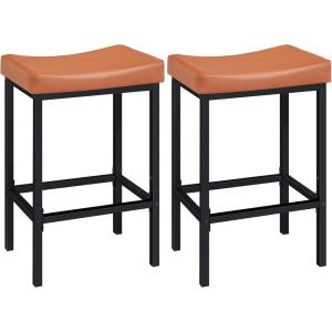 HOOBRO Bar Stools, Set of 2 Bar Chairs, Counter Height Stools, Saddle Barstools with Curved Surface, 24.8 Inches, 2.4″ Thick Upholstery, for Kitchen, Dining Room, Cafe Black BB10BY01(Orange-brown + Black)
