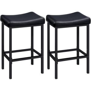 HOOBRO Bar Stools, Set of 2 Bar Chairs, Counter Height Stools, Saddle Barstools with Curved Surface, 24.8 Inches, 2.4″ Thick Upholstery, for Kitchen, Dining Room, Cafe Black BB10BY01(Black)