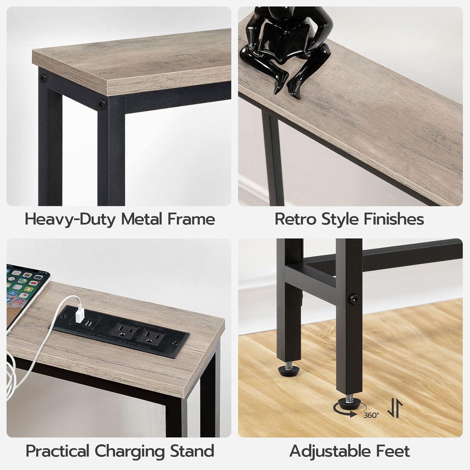 imageHOOBRO 472 Narrow Console Table with Power Outlet 59 Behind Couch Table with Charging Station Long Sofa Side Table Skinny Entryway Table for Living Room Hallway Foyer Rustic Brown BF15XG01G1Greige Black