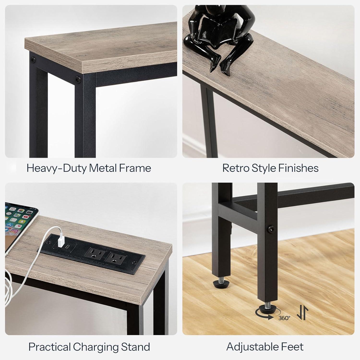 imageHOOBRO 472 Narrow Console Table with Power Outlet 59 Behind Couch Table with Charging Station Long Sofa Side Table Skinny Entryway Table for Living Room Hallway Foyer Rustic Brown BF15XG01G1Greige Black