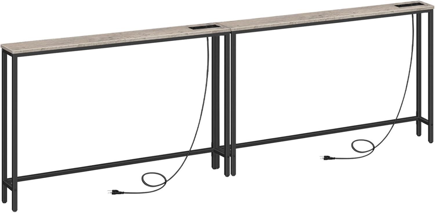 imageHOOBRO 472 Narrow Console Table with Power Outlet 59 Behind Couch Table with Charging Station Long Sofa Side Table Skinny Entryway Table for Living Room Hallway Foyer Rustic Brown BF15XG01G1Greige Black