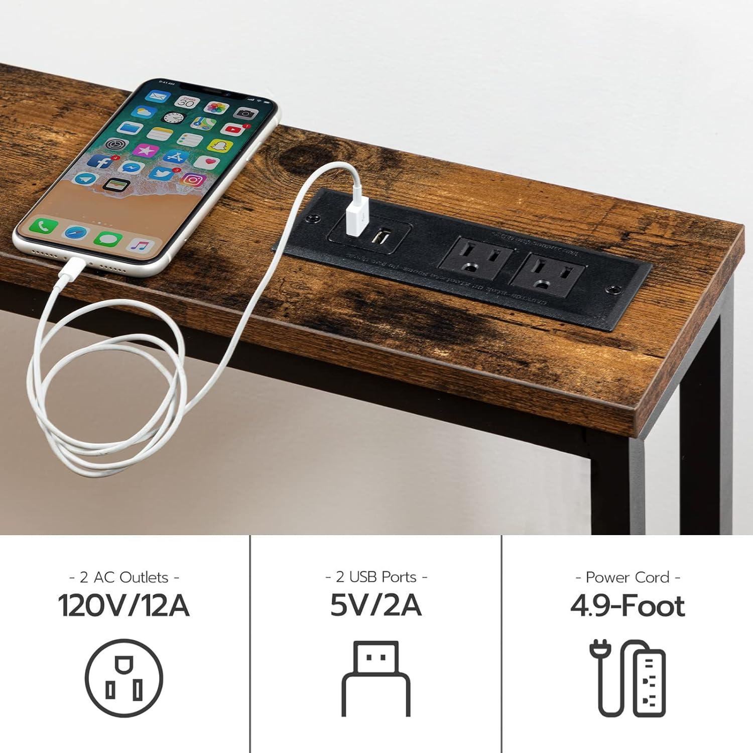 imageHOOBRO 472 Narrow Console Table with Power Outlet 59 Behind Couch Table with Charging Station Long Sofa Side Table Skinny Entryway Table for Living Room Hallway Foyer Rustic Brown BF15XG01G1Rustic Brown Black