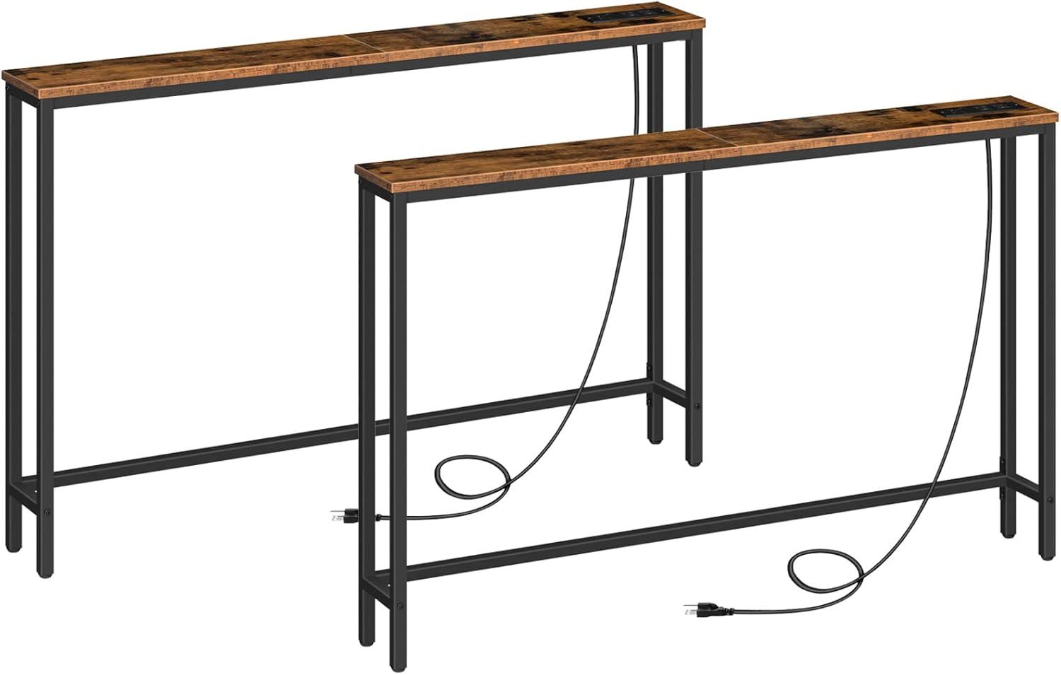 imageHOOBRO 472 Narrow Console Table with Power Outlet 59 Behind Couch Table with Charging Station Long Sofa Side Table Skinny Entryway Table for Living Room Hallway Foyer Rustic Brown BF15XG01G1Rustic Brown Black