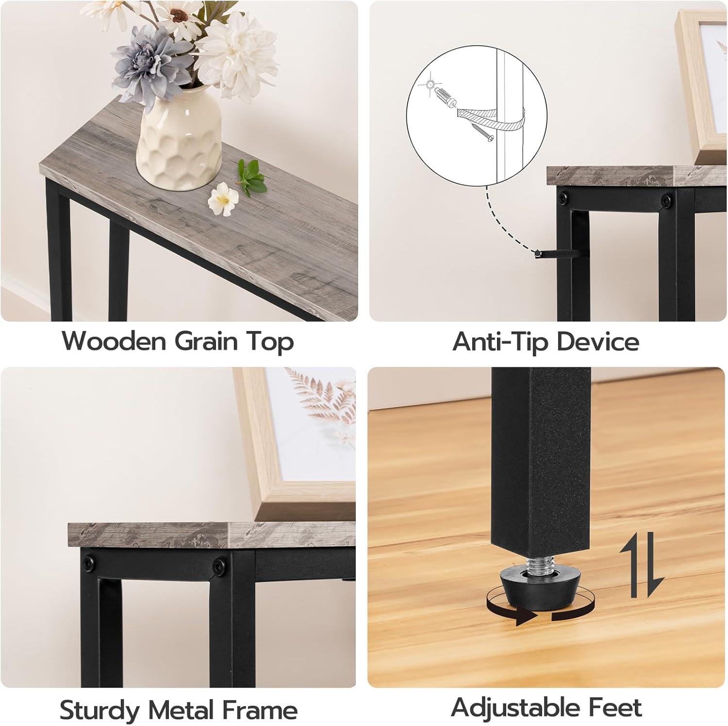 imageHOOBRO 63 Narrow Console Table with Charging Station 59 Sofa Table with 2 Power Outlets and USB Ports Long Entryway Tables Behind Couch Table for Hallway Livingroom Rustic Brown BF165UXG01G1Greige Black