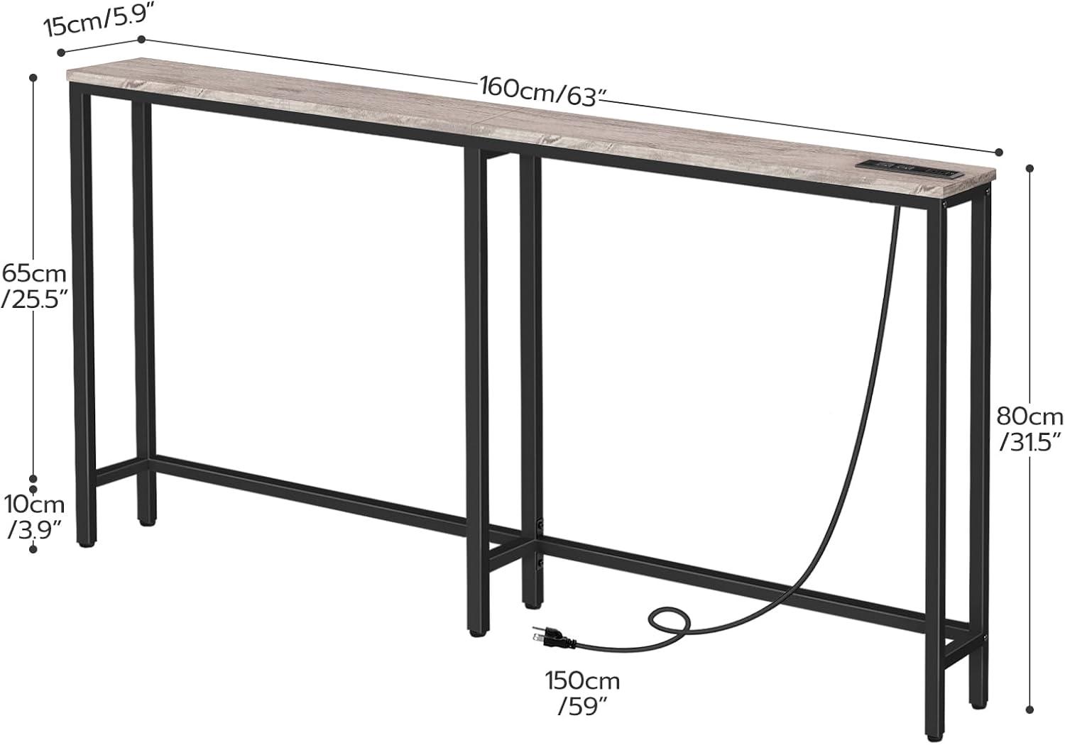 imageHOOBRO 63 Narrow Console Table with Charging Station 59 Sofa Table with 2 Power Outlets and USB Ports Long Entryway Tables Behind Couch Table for Hallway Livingroom Rustic Brown BF165UXG01G1Greige Black