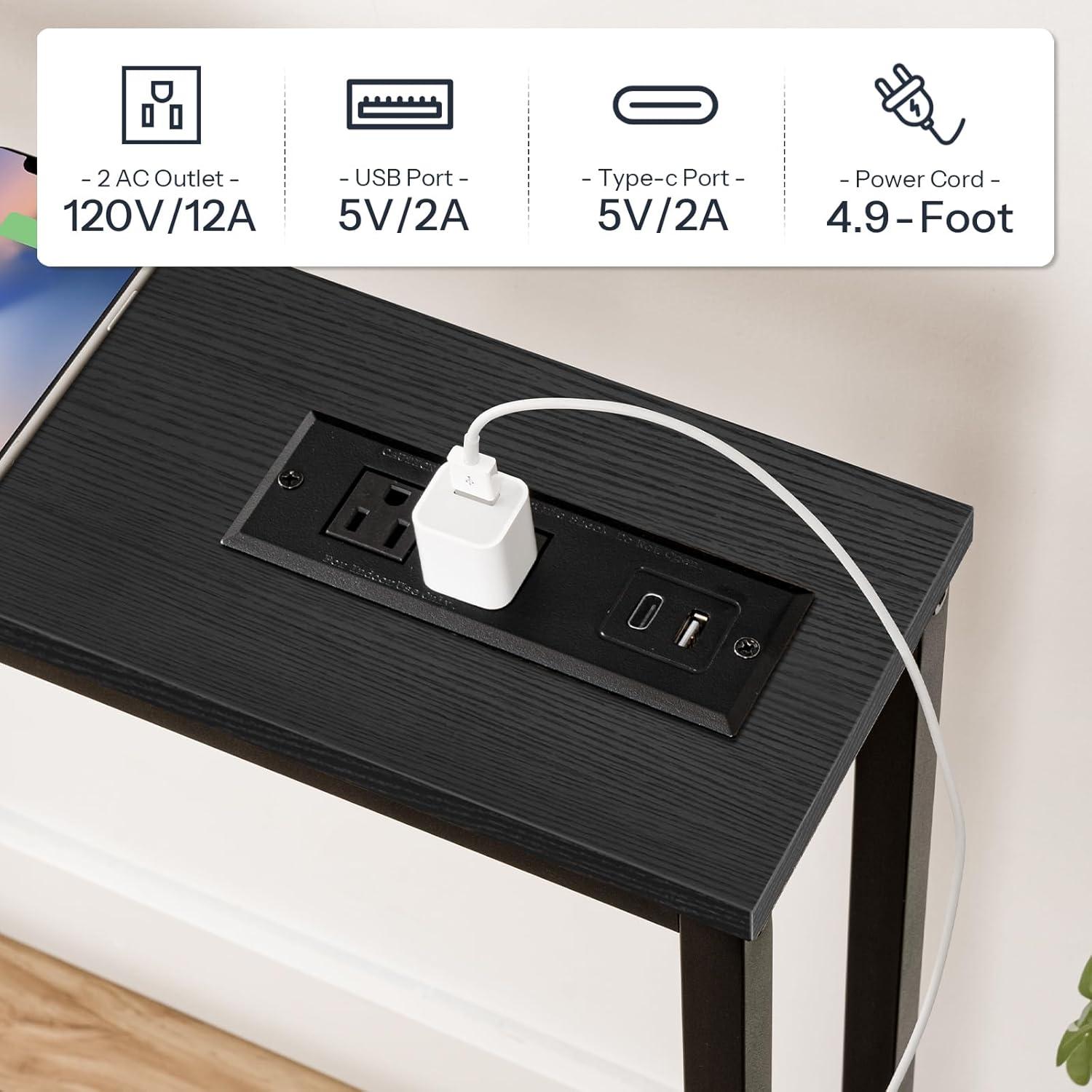 imageHOOBRO 63 Narrow Console Table with Charging Station 59 Sofa Table with 2 Power Outlets and USB Ports Long Entryway Tables Behind Couch Table for Hallway Livingroom Rustic Brown BF165UXG01G1Black