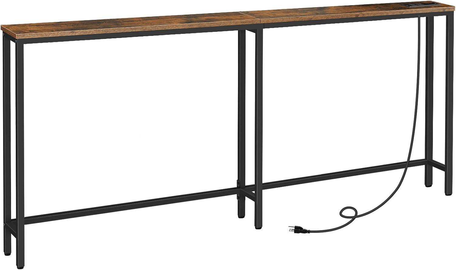 imageHOOBRO 63 Narrow Console Table with Charging Station 59 Sofa Table with 2 Power Outlets and USB Ports Long Entryway Tables Behind Couch Table for Hallway Livingroom Rustic Brown BF165UXG01G1Rustic Brown Black