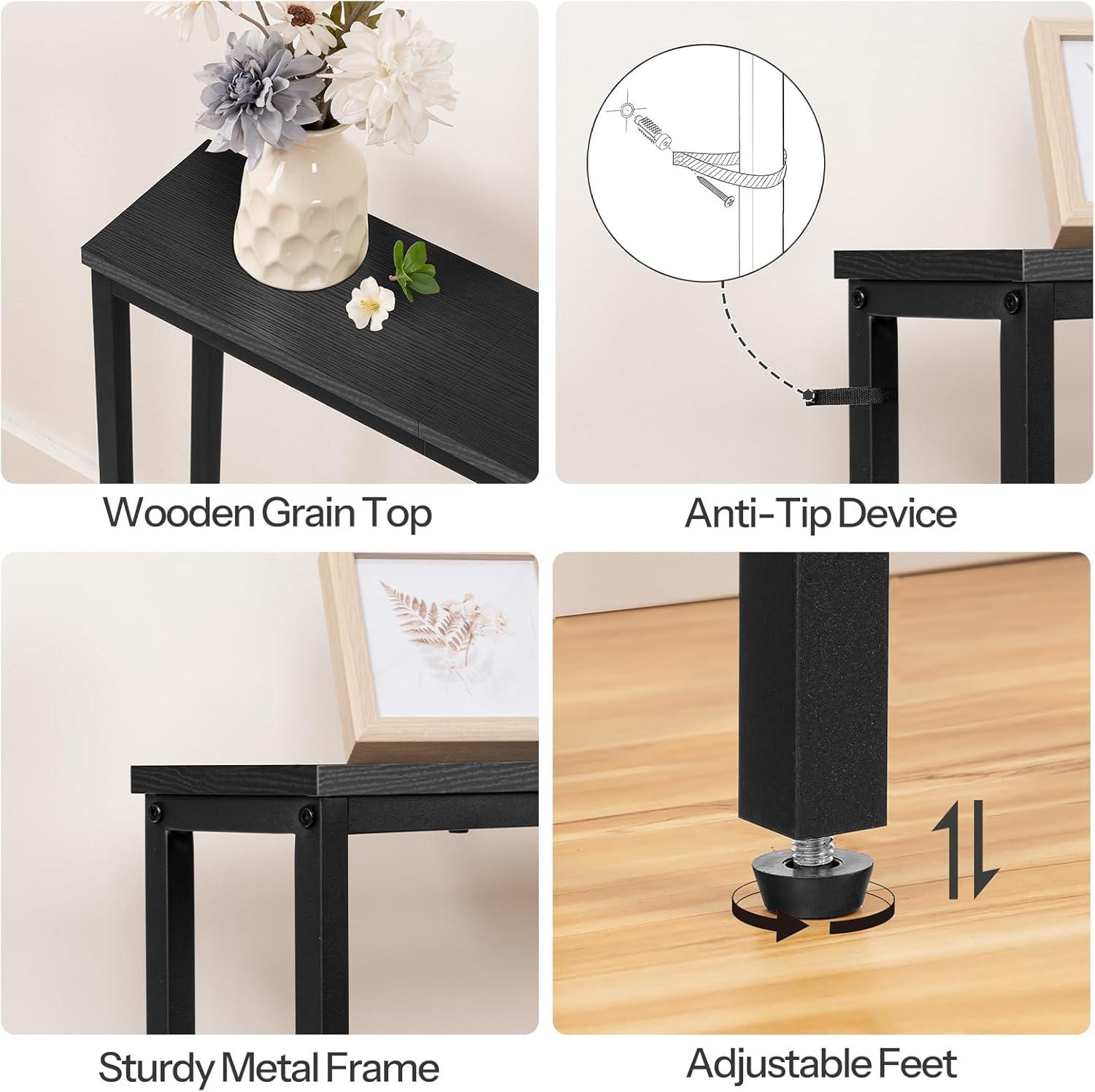 imageHOOBRO 63 Narrow Console Table with Charging Station 59 Sofa Table with 2 Power Outlets and USB Ports Long Entryway Tables Behind Couch Table for Hallway Livingroom Rustic Brown BF165UXG01G1Black