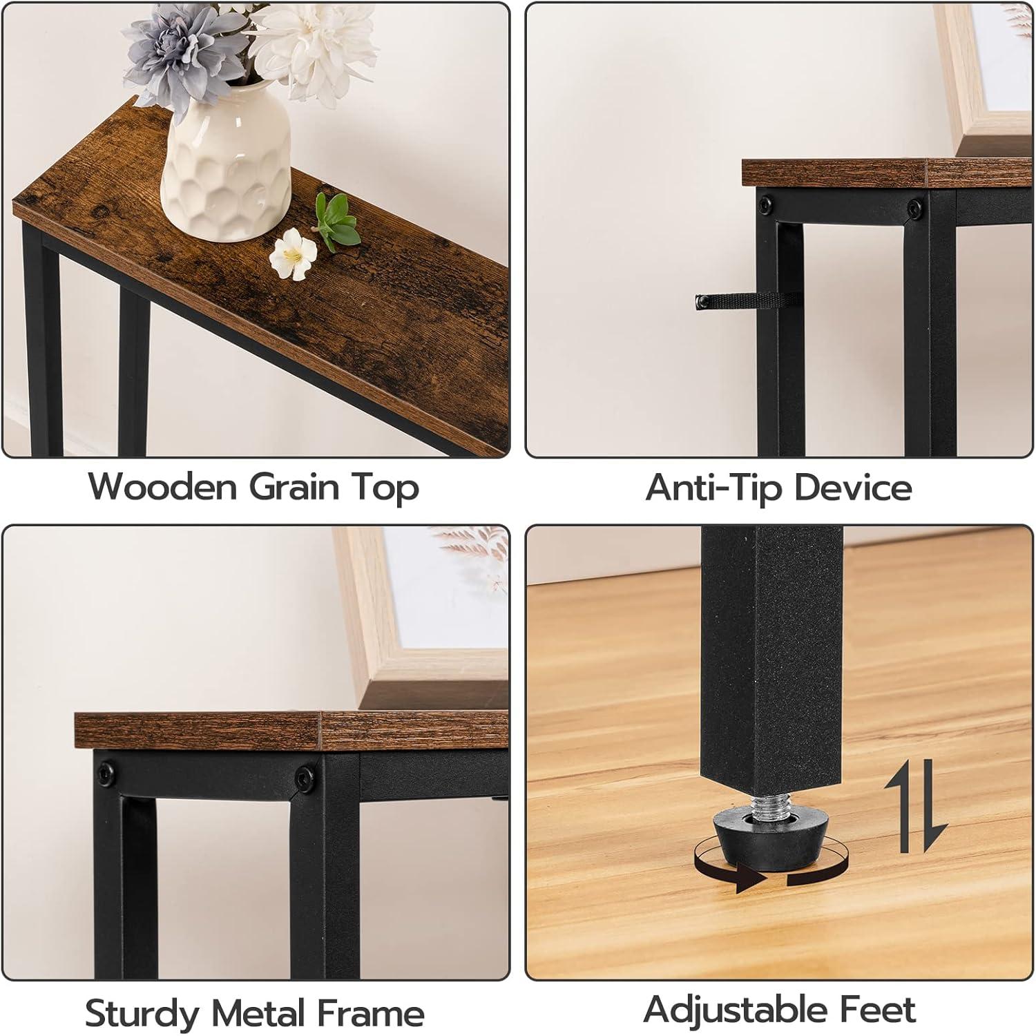 imageHOOBRO 63 Narrow Console Table with Charging Station 59 Sofa Table with 2 Power Outlets and USB Ports Long Entryway Tables Behind Couch Table for Hallway Livingroom Rustic Brown BF165UXG01G1Rustic Brown Black