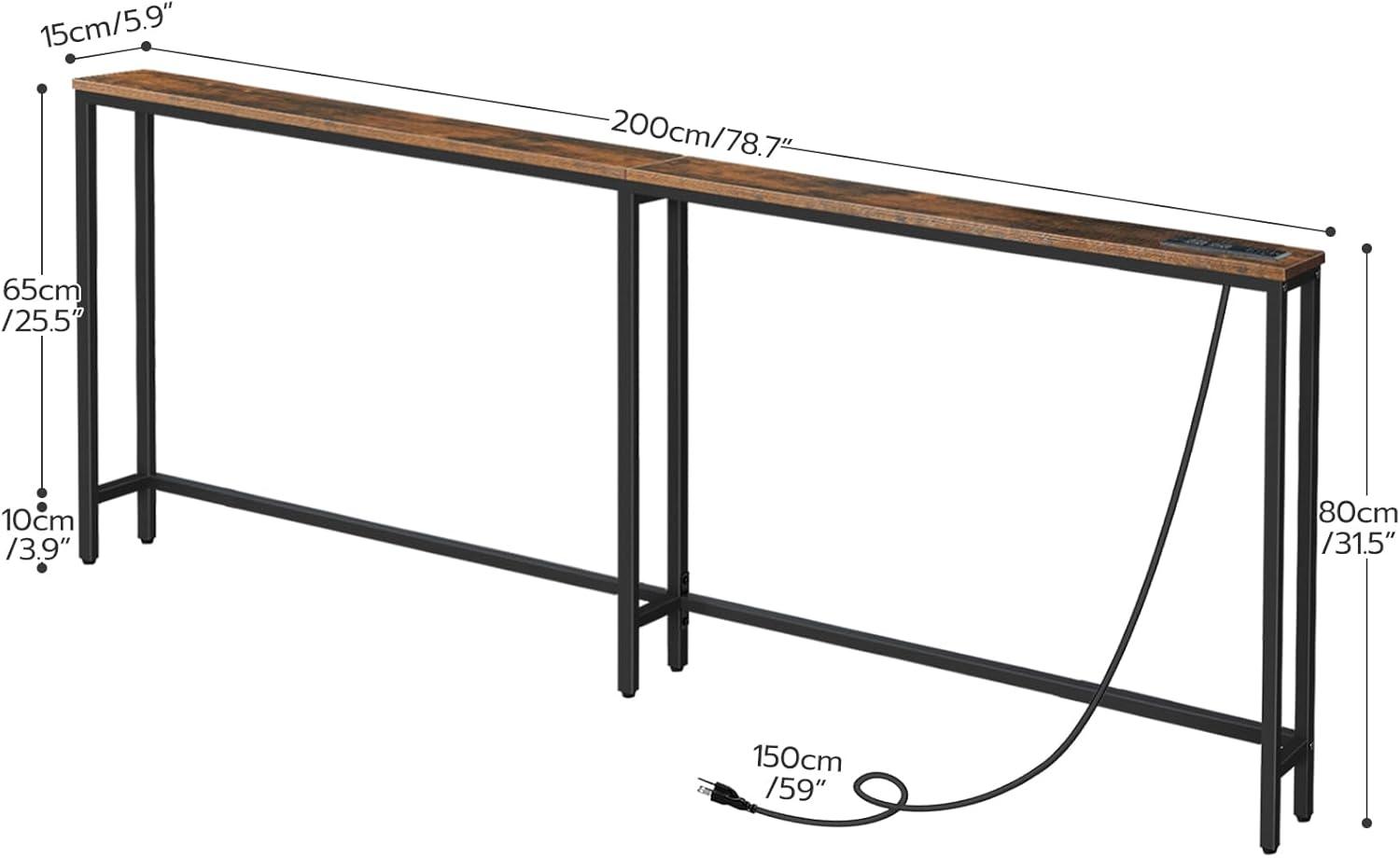 imageHOOBRO 63 Narrow Console Table with Charging Station 59 Sofa Table with 2 Power Outlets and USB Ports Long Entryway Tables Behind Couch Table for Hallway Livingroom Rustic Brown BF165UXG01G1Rustic Brown Black