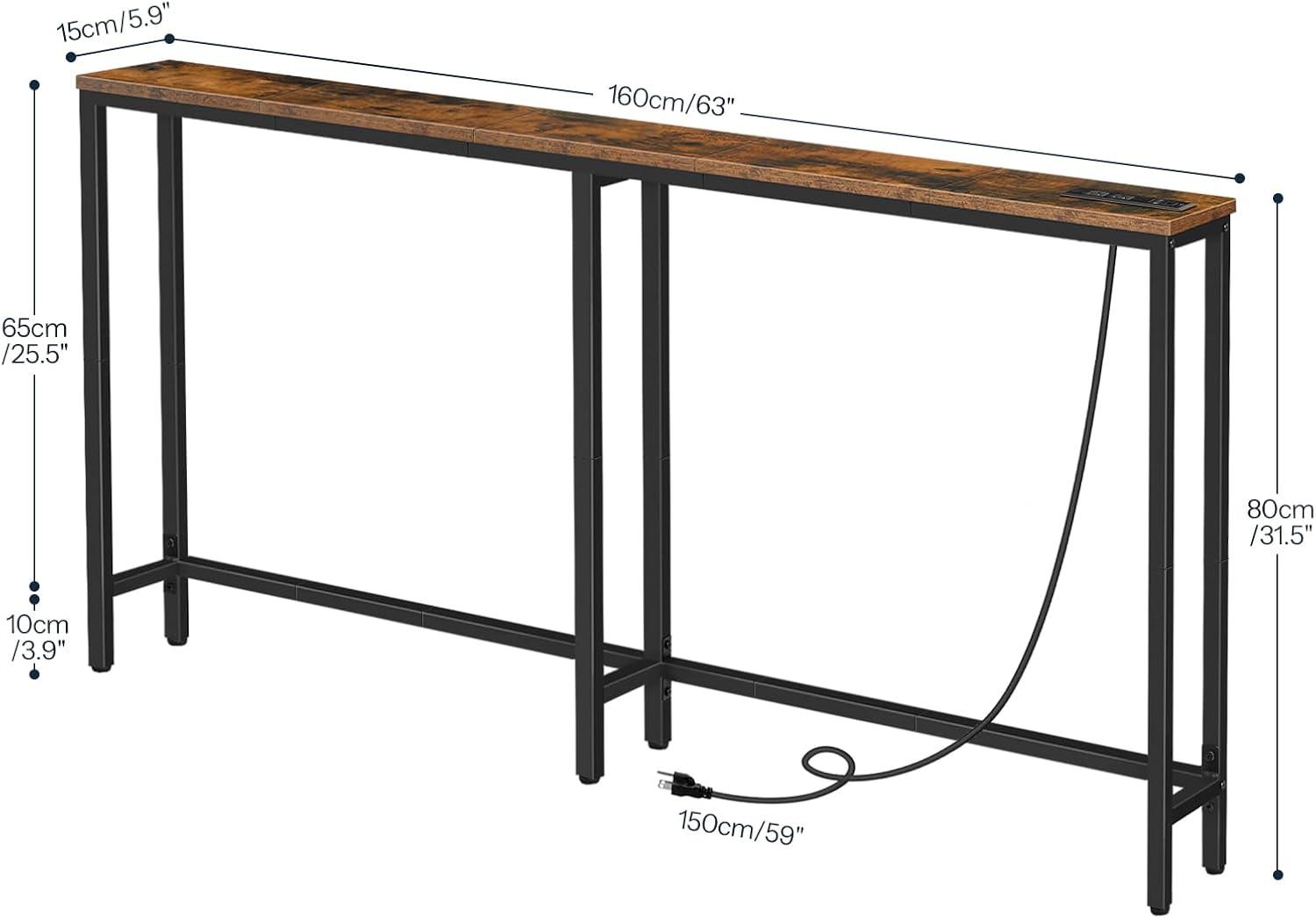 imageHOOBRO 63 Narrow Console Table with Charging Station 59 Sofa Table with 2 Power Outlets and USB Ports Long Entryway Tables Behind Couch Table for Hallway Livingroom Rustic Brown BF165UXG01G1Rustic Brown Black