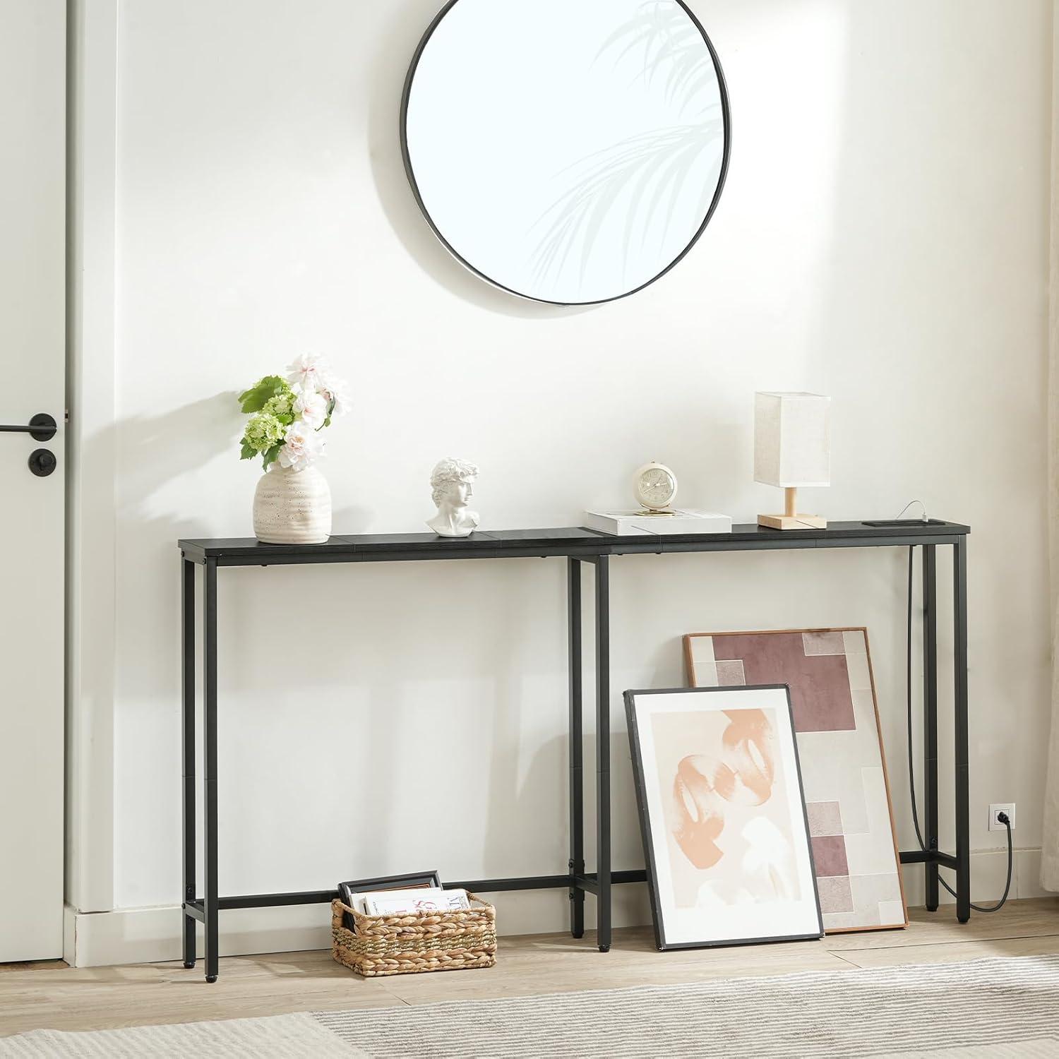 imageHOOBRO 63 Narrow Console Table with Charging Station 59 Sofa Table with 2 Power Outlets and USB Ports Long Entryway Tables Behind Couch Table for Hallway Livingroom Rustic Brown BF165UXG01G1Black