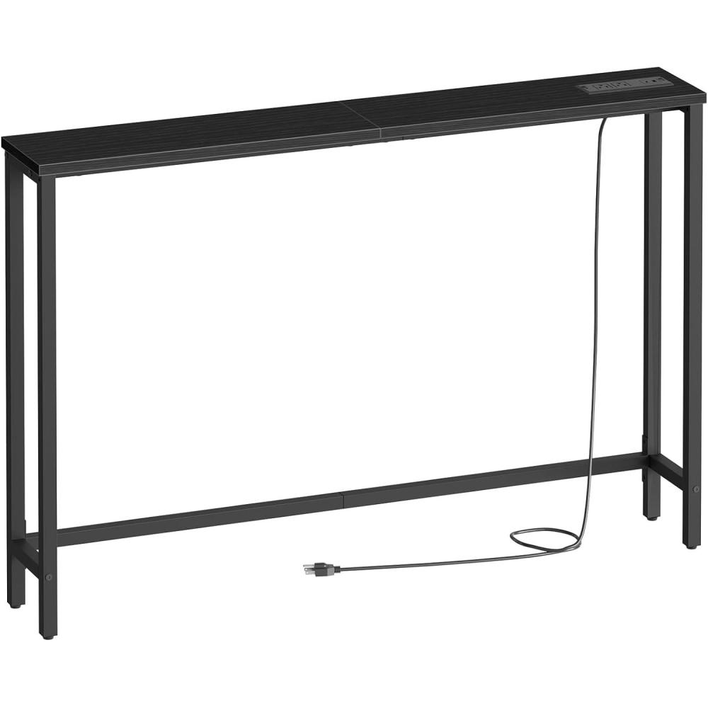 imageHOOBRO 472 Narrow Console Table with Power Outlet 59 Behind Couch Table with Charging Station Long Sofa Side Table Skinny Entryway Table for Living Room Hallway Foyer Rustic Brown BF15XG01G1Black