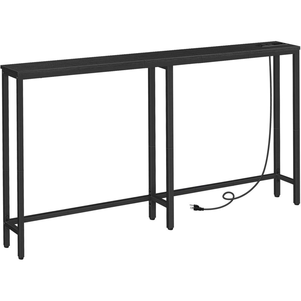 imageHOOBRO 63 Narrow Console Table with Charging Station 59 Sofa Table with 2 Power Outlets and USB Ports Long Entryway Tables Behind Couch Table for Hallway Livingroom Rustic Brown BF165UXG01G1Black