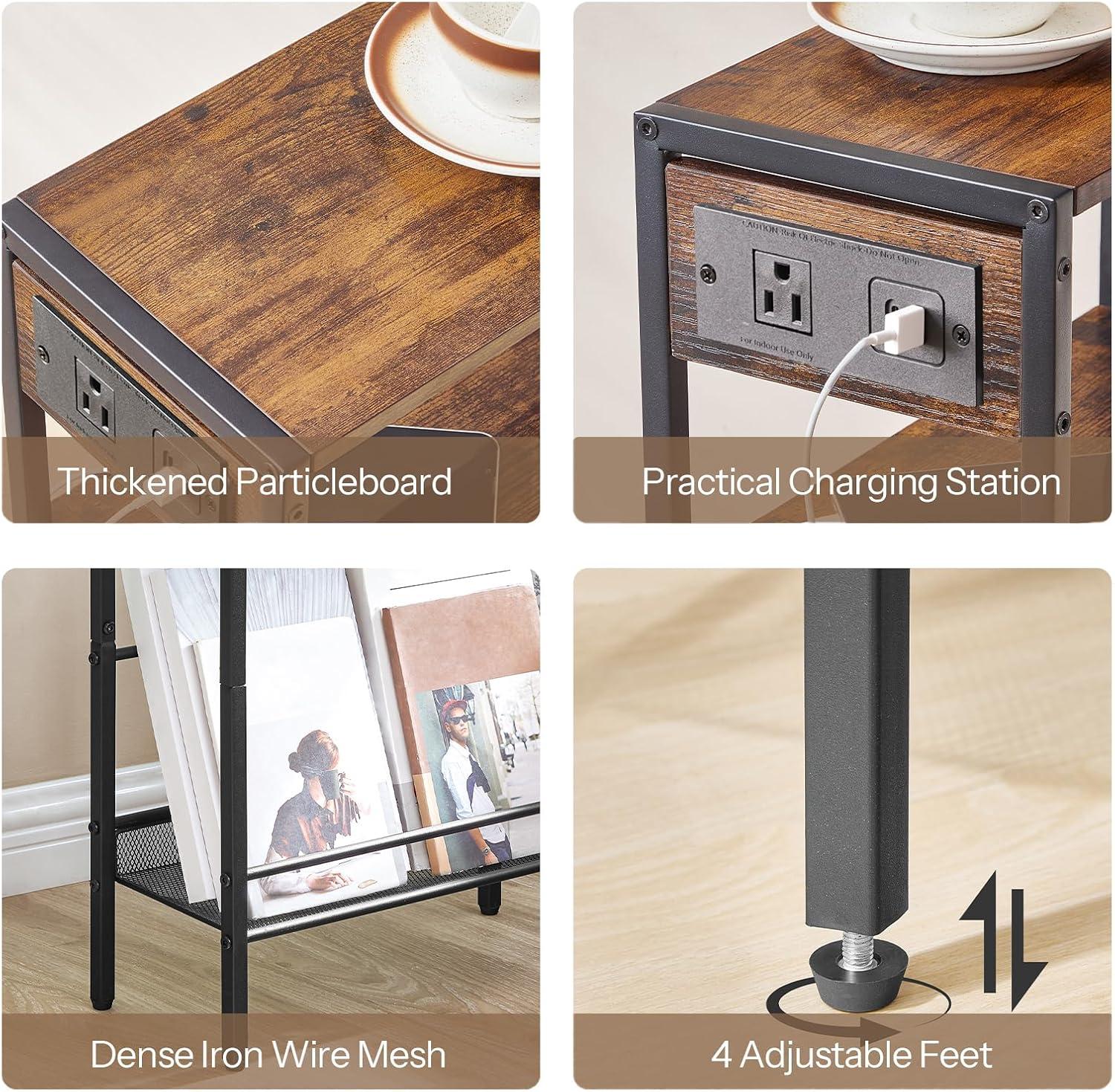 imageHOOBRO 157 Narrow Console Table with Charging Station 3 Tier Entryway Table for Small Space Behind Couch Table Sofa Table for Entryway Hallway Living Room Rustic Brown and Black BF42UXG01Rustic Brown Black