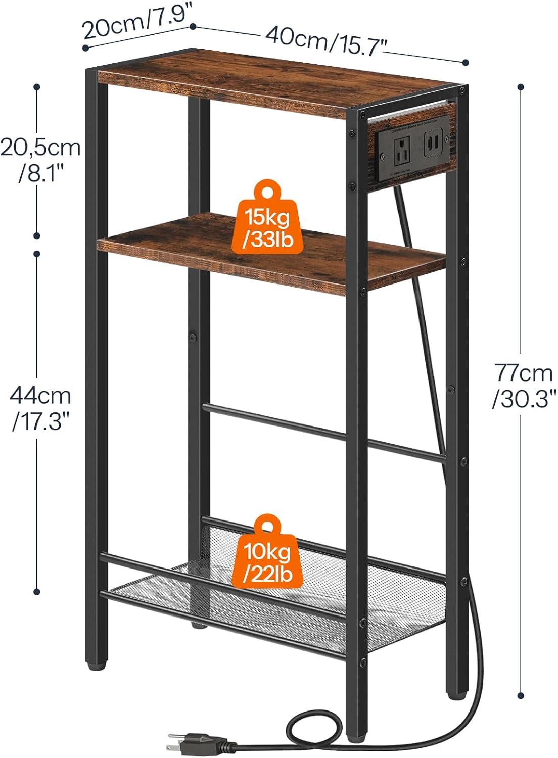 imageHOOBRO 157 Narrow Console Table with Charging Station 3 Tier Entryway Table for Small Space Behind Couch Table Sofa Table for Entryway Hallway Living Room Rustic Brown and Black BF42UXG01Rustic Brown Black