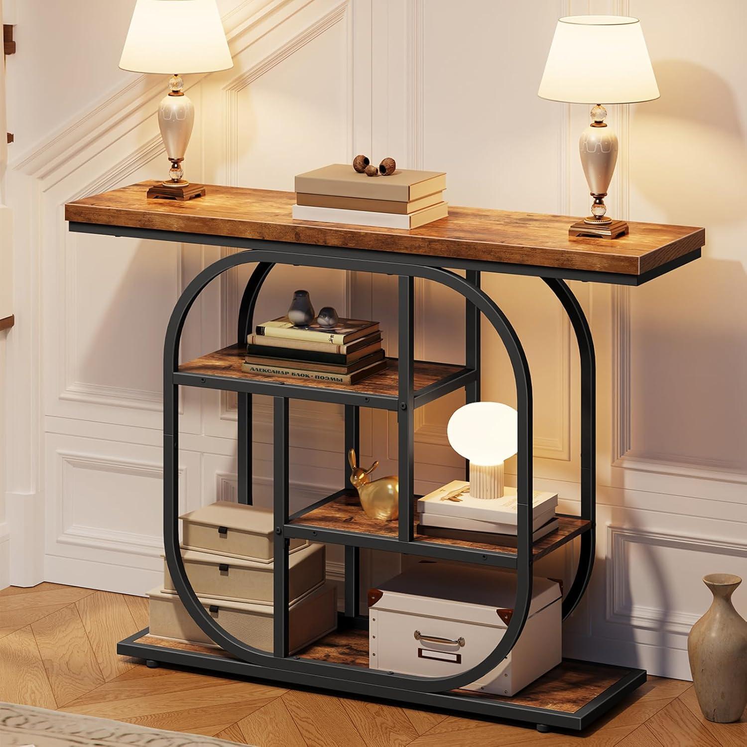 imageHOOBRO 433 Console Table 4Tier Sofa Table Industrial Entryway Table Behind Couch Table Accent Table with Storage Shelf for Entryway Foyer Living Room Bedroom Hallway Rustic Brown BF65XG01