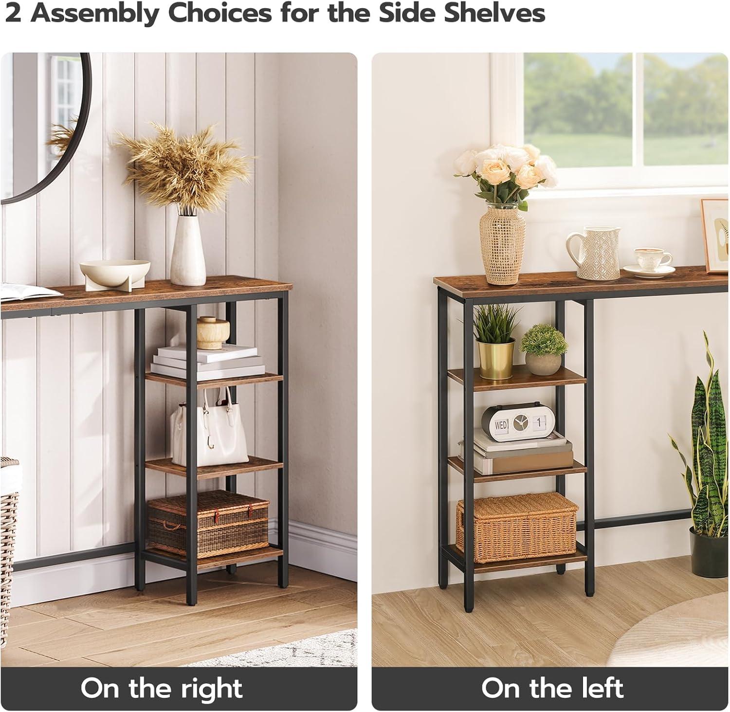 imageHOOBRO Console Table with Power Outlet 63 Behind Sofa Table with Shelves Narrow Entryway Table with Storage Couch Table for Living Room Hallway Rustic Brown and Black BF164UXG01