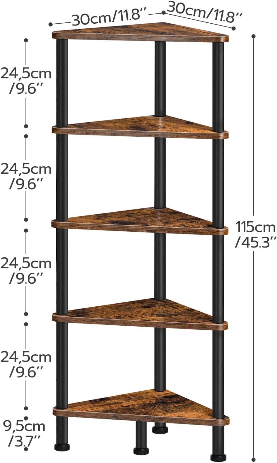 imageHOOBRO Corner Shelf Stand Industrial 5Tier Corner Bookshelf with Metal Frame Plant Display Shelf Small Bookcase for Small Spaces Bedroom Living Room Rustic Brown BF33CJ01Rustic Brown Black