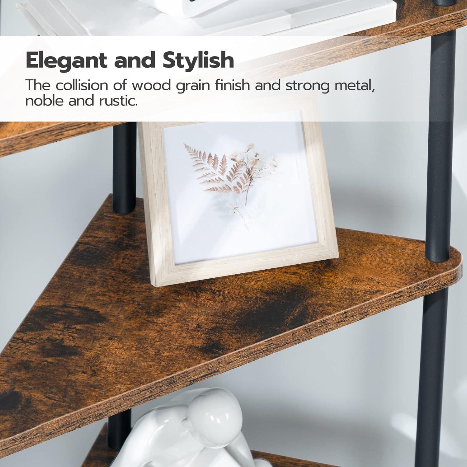 imageHOOBRO Corner Shelf Stand Industrial 5Tier Corner Bookshelf with Metal Frame Plant Display Shelf Small Bookcase for Small Spaces Bedroom Living Room Rustic Brown BF33CJ01Rustic Brown Black