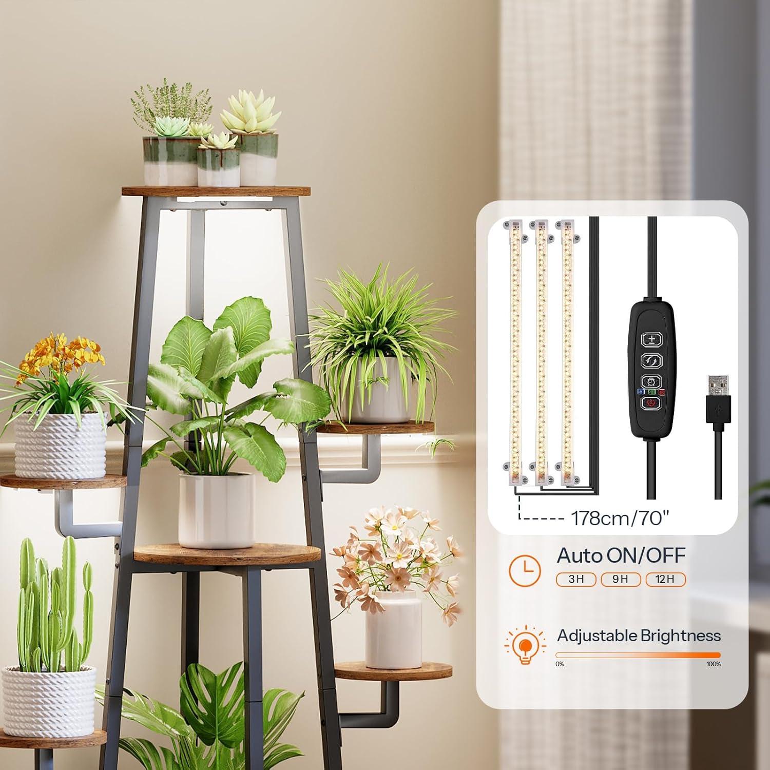 imageHOOBRO Plant Stand Indoor with Grow Lights 7Tier Plant Shelf for Multiple Indoor Plants 472 Corner Plant Stand Organizer with Metal Frame for Living Room Balcony Patio Rustic Brown BF04DHJ01