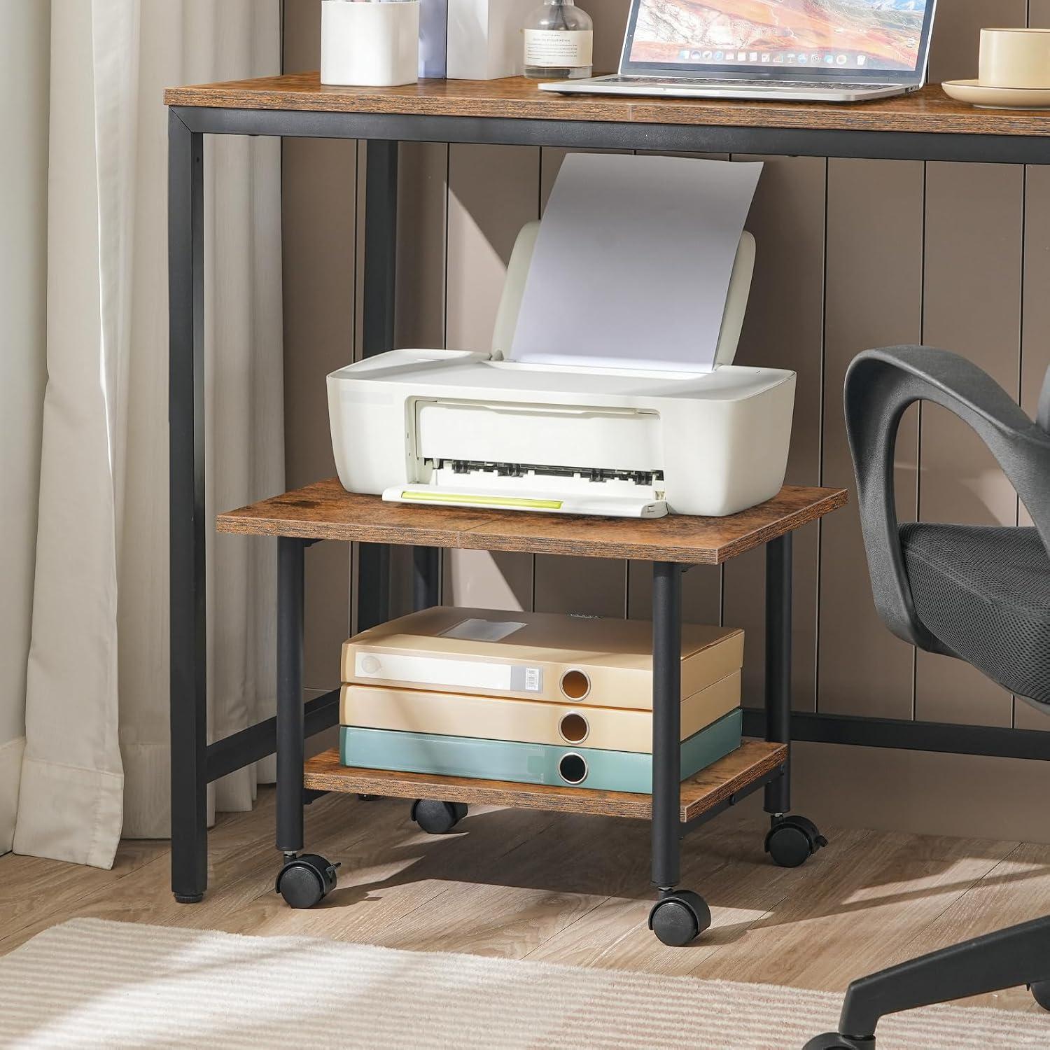 imageHOOBRO Printer Stand 3Tier Industrial Under Desk Printer Cart with Shelf Mobile Heavy Duty Storage Rack on Wheels for Home Office Rustic Brown and Black BF03PS01G1Rustic Brown Black