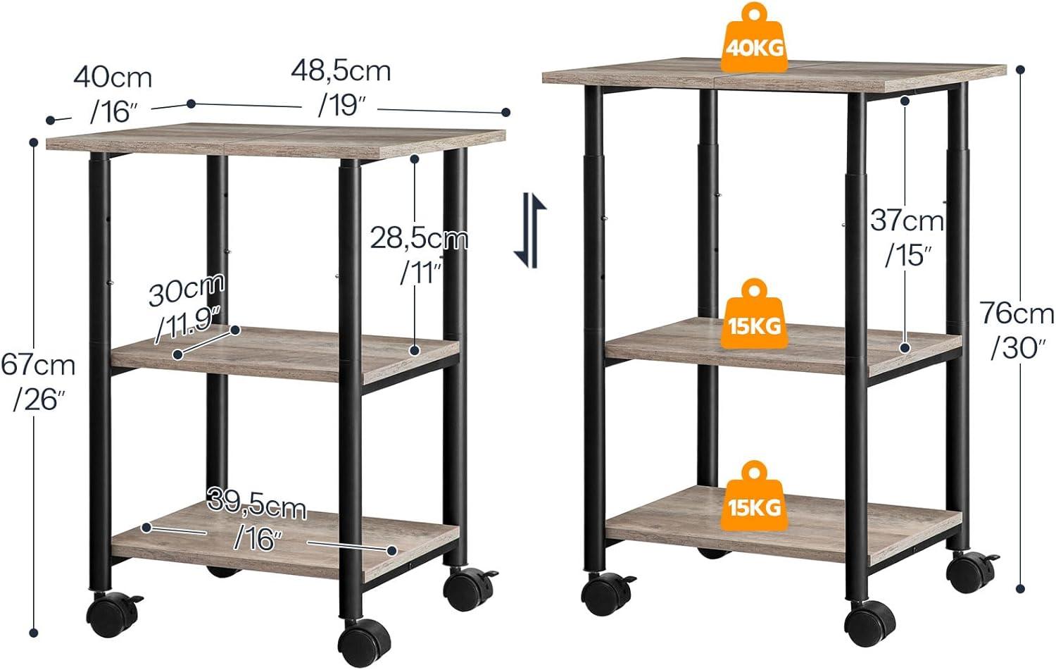 imageHOOBRO Printer Stand 3Tier Industrial Under Desk Printer Cart with Shelf Mobile Heavy Duty Storage Rack on Wheels for Home Office Rustic Brown and Black BF03PS01G1Grey Black
