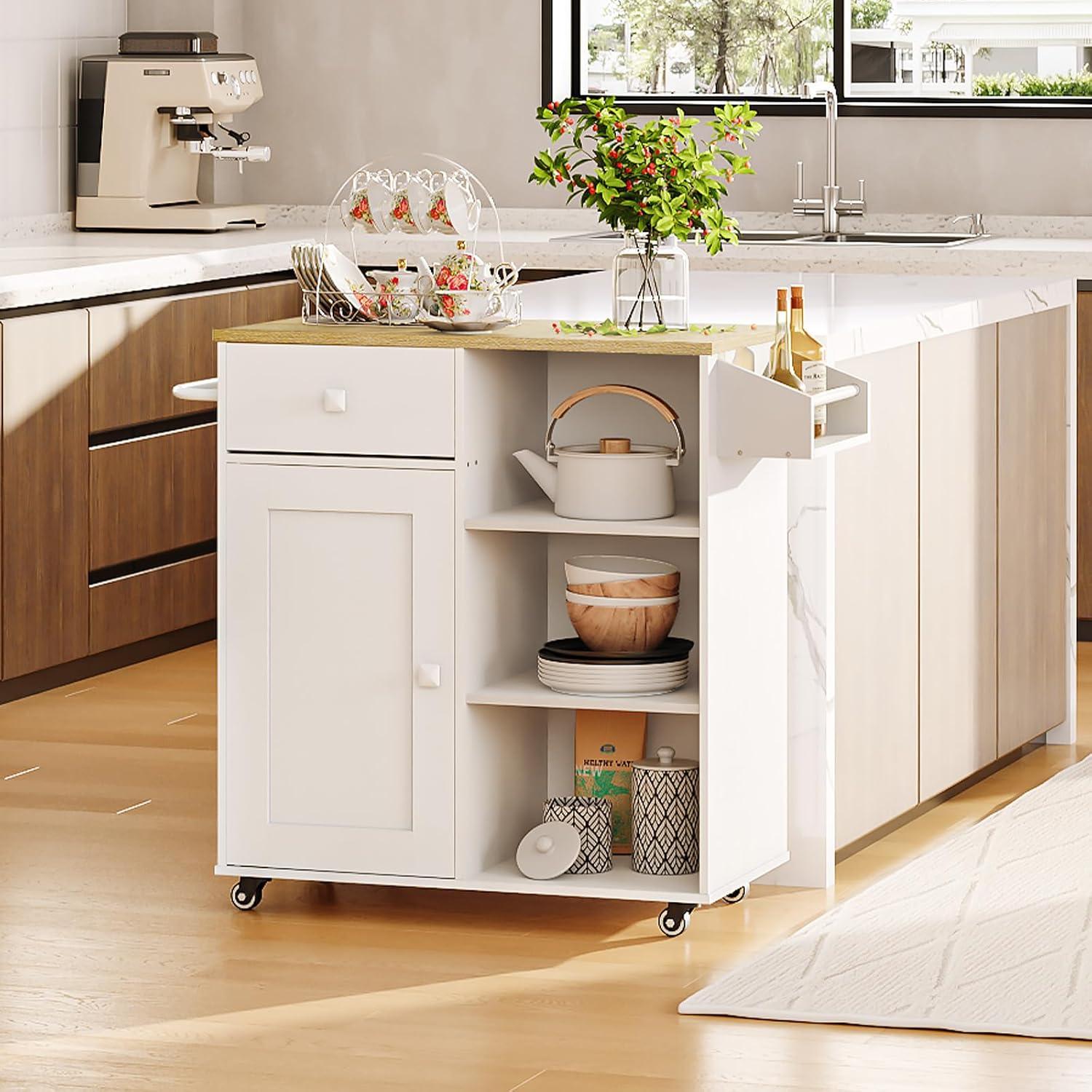 imageHOOBRO Kitchen Island Storage Cabinet with Drawer Kitchen Cart with Spice and Towel Rack Saving Space Easy Assembly for Living Room Rustic Brown and Black FB12ZD01White Natural