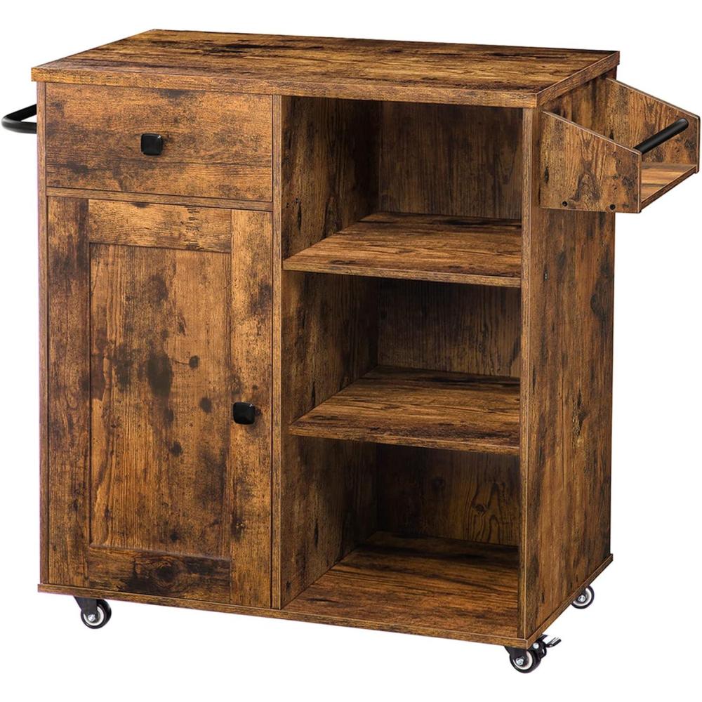 imageHOOBRO Kitchen Island Storage Cabinet with Drawer Kitchen Cart with Spice and Towel Rack Saving Space Easy Assembly for Living Room Rustic Brown and Black FB12ZD01Rustic Brown