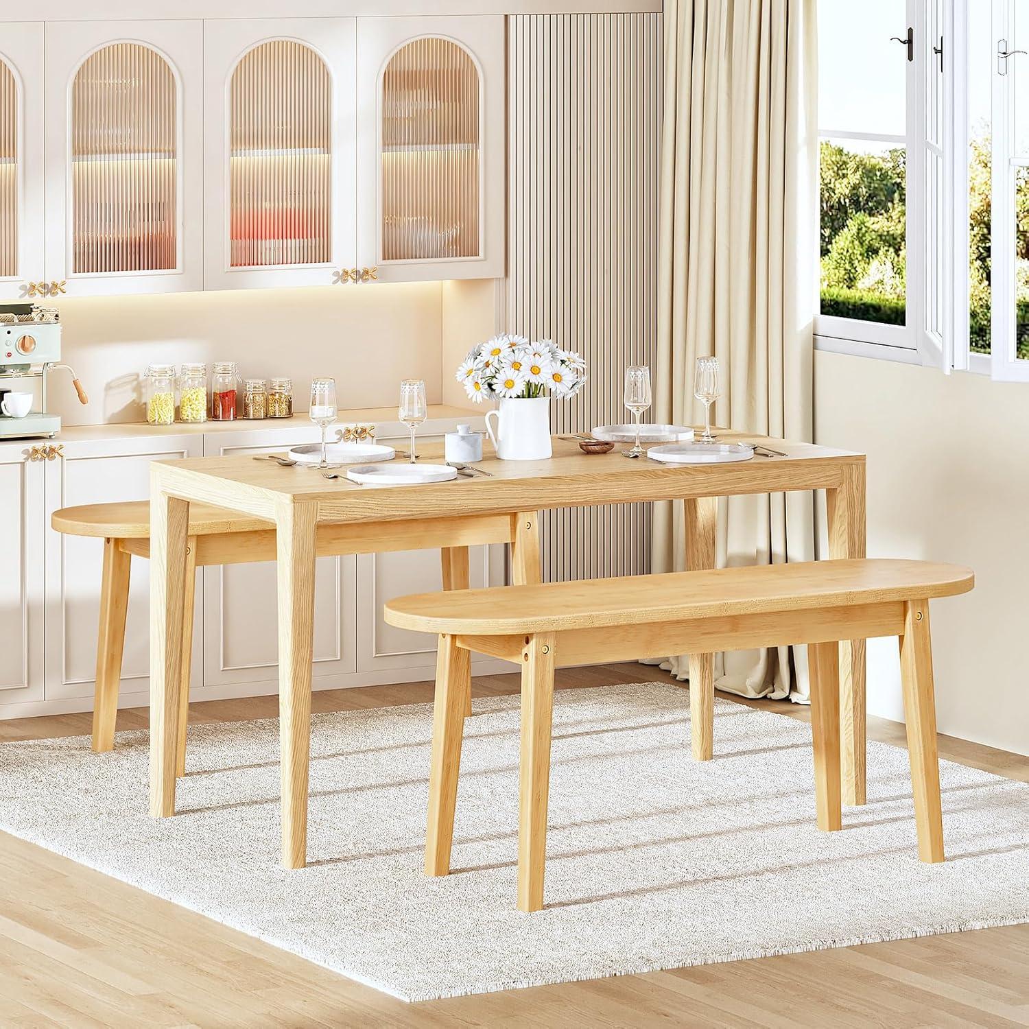 imageHOOBRO 394 Dining Bench Bamboo Entryway Bench Farmhouse Kitchen Table Bench Sturdy Dining Room Bench Easy to Assemble Wooden Bench for Living Room Hallway Bedroom Bathroom Mocha MA19CD01Natural