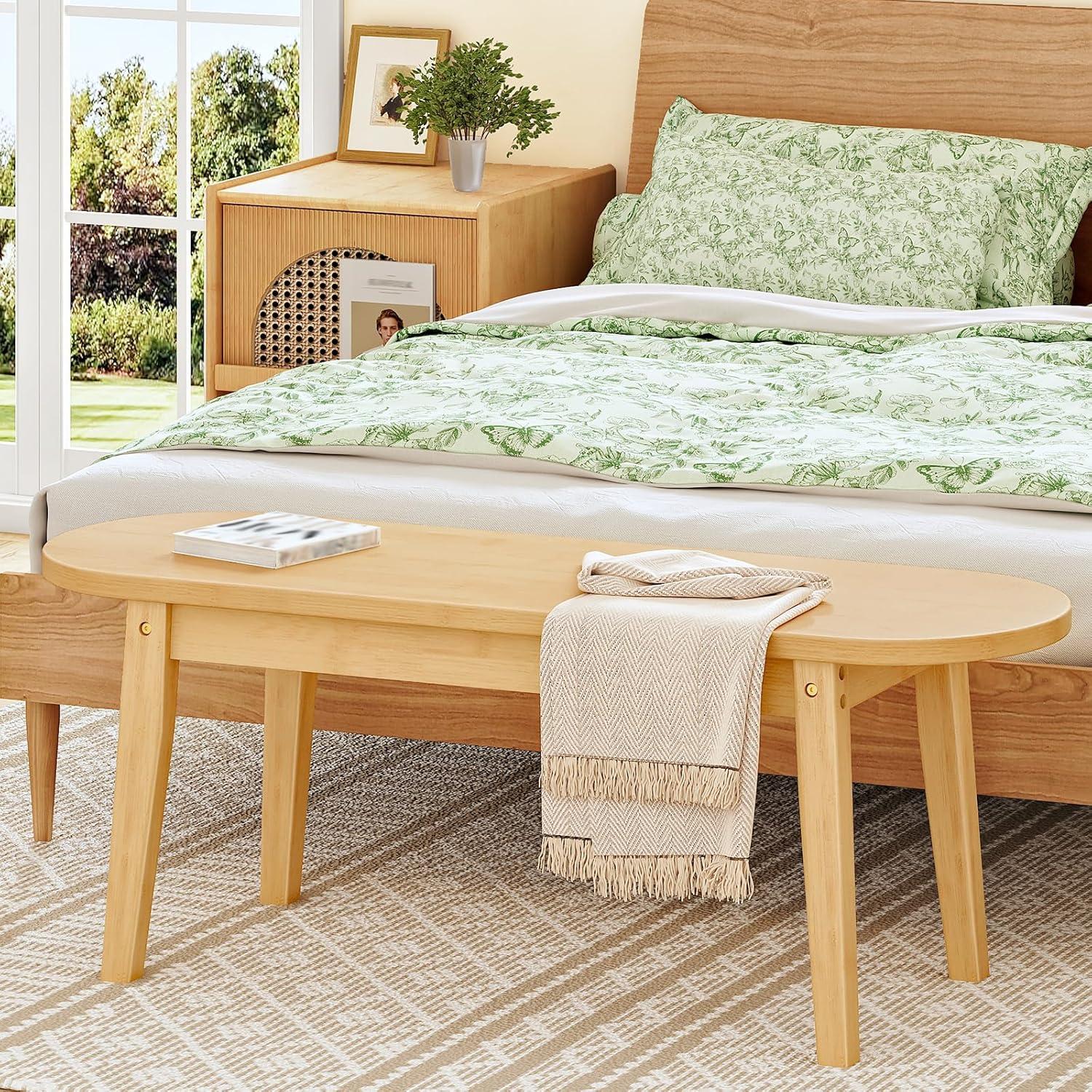 imageHOOBRO 394 Dining Bench Bamboo Entryway Bench Farmhouse Kitchen Table Bench Sturdy Dining Room Bench Easy to Assemble Wooden Bench for Living Room Hallway Bedroom Bathroom Mocha MA19CD01Natural
