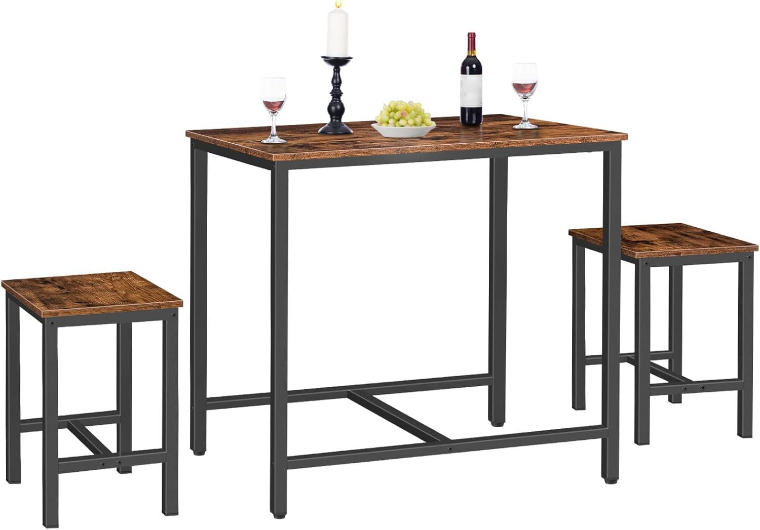 imageHOOBRO 3Piece Industrial Dining Table Set Kitchen Table Space Saving Dinette for Kitchen Dining Room Small Space Breakfast Nook Living Room Party Natural and White WN75CZ01G1Rustic Brown Black