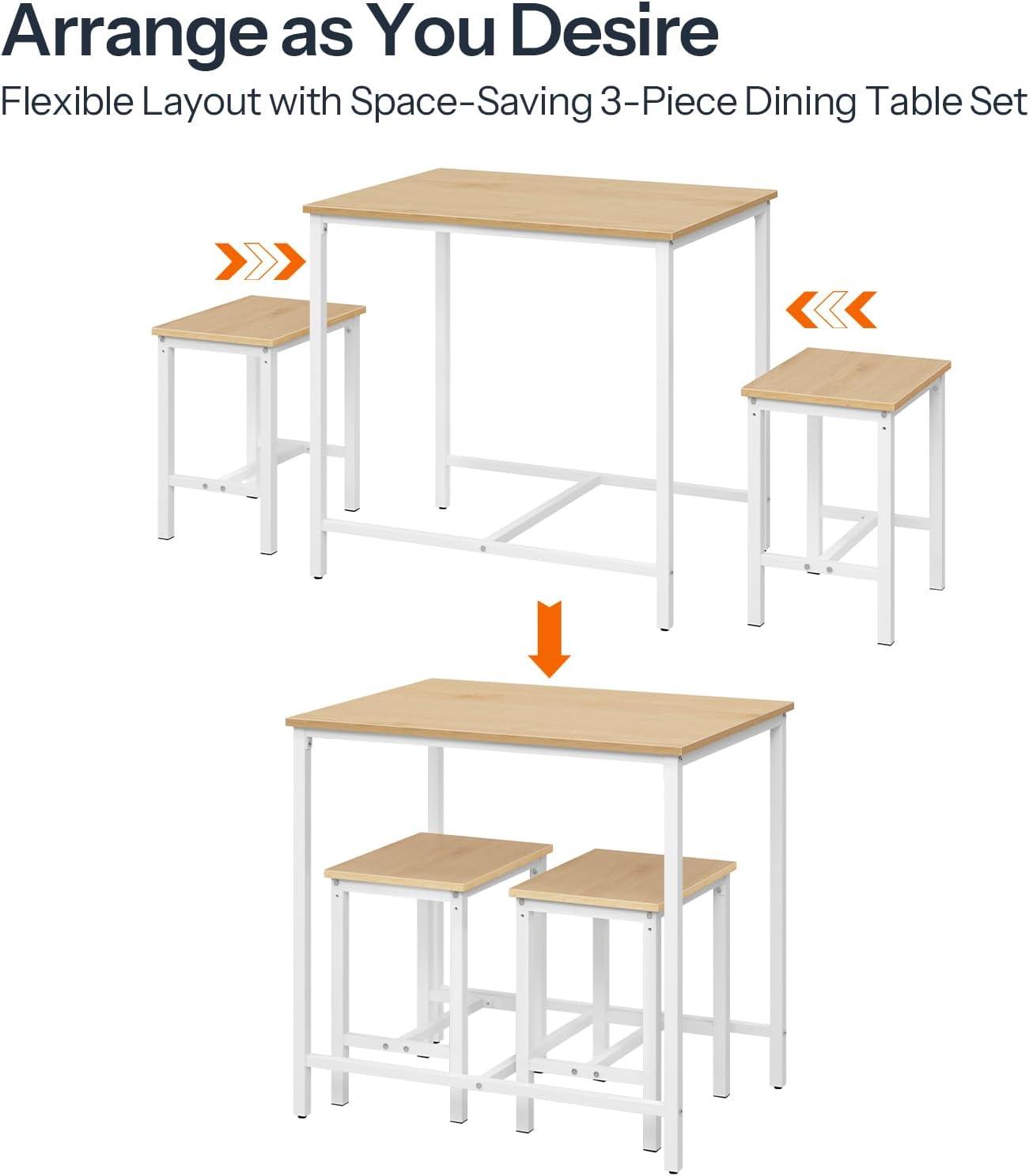 imageHOOBRO 3Piece Industrial Dining Table Set Kitchen Table Space Saving Dinette for Kitchen Dining Room Small Space Breakfast Nook Living Room Party Natural and White WN75CZ01G1Natural White
