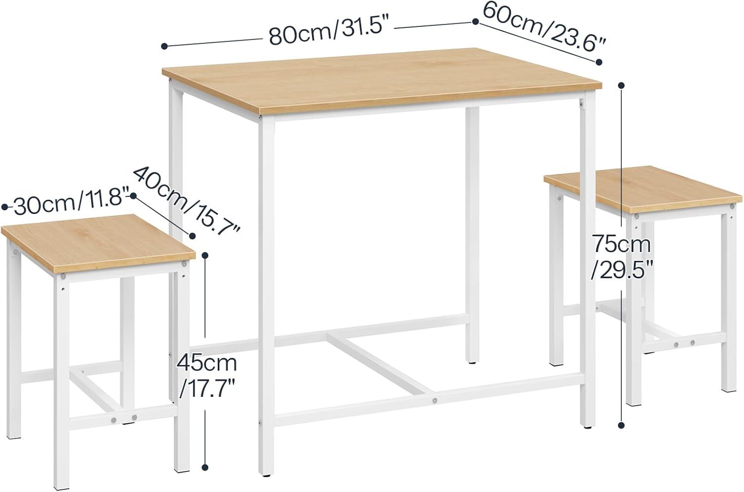 imageHOOBRO 3Piece Industrial Dining Table Set Kitchen Table Space Saving Dinette for Kitchen Dining Room Small Space Breakfast Nook Living Room Party Natural and White WN75CZ01G1Natural White