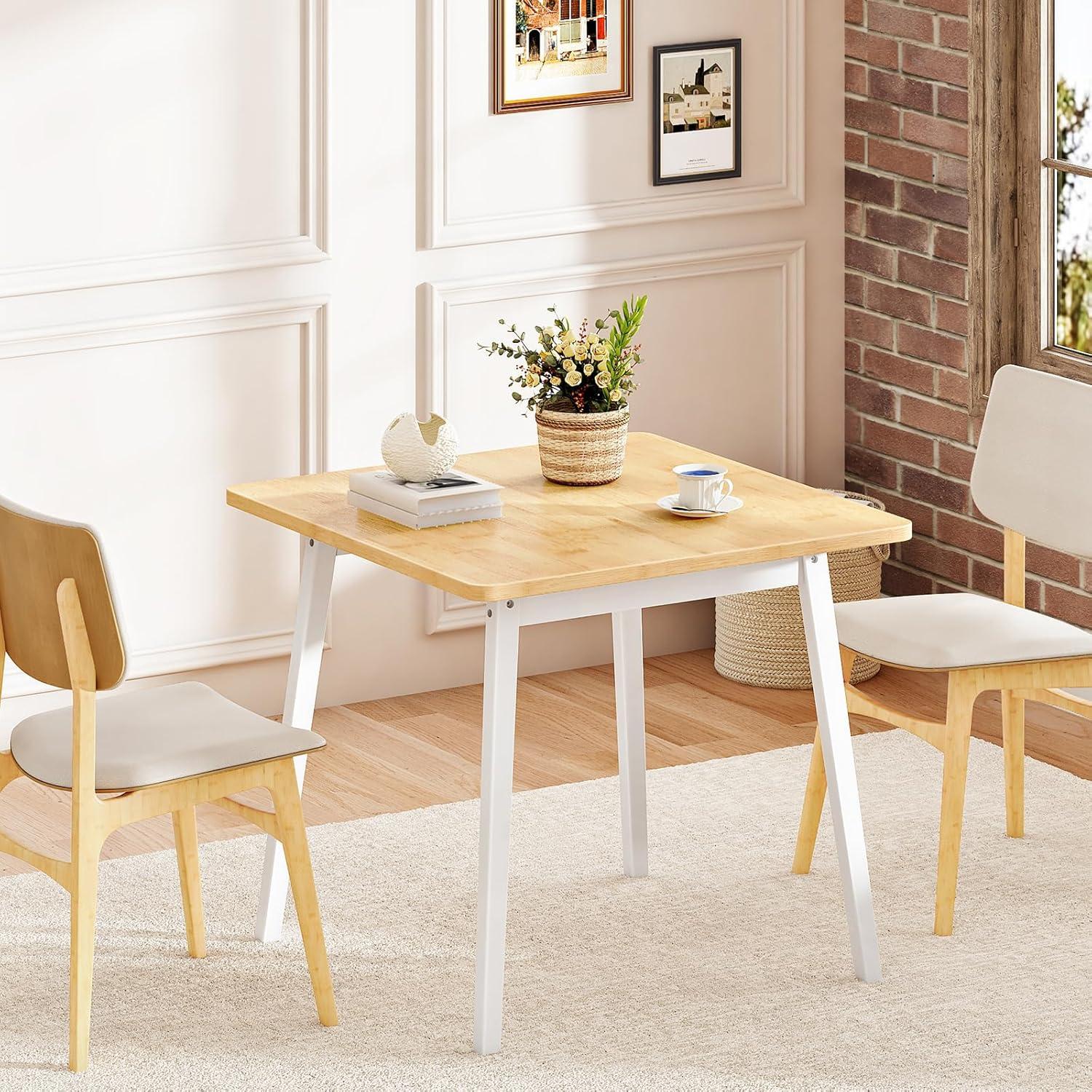 imageHOOBRO Bamboo Dining Table Square Dining Table for 2 276 Kitchen Table for Small Space Writing Table Easy to Assemble for Dining Room Living Room Office Kitchen Apartment Brown BR70CZ01G1Natural and White